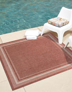 Unique Loom Outdoor Border Collection Area Rug - Soft Border (13'Square, Rust Red/ Ivory)