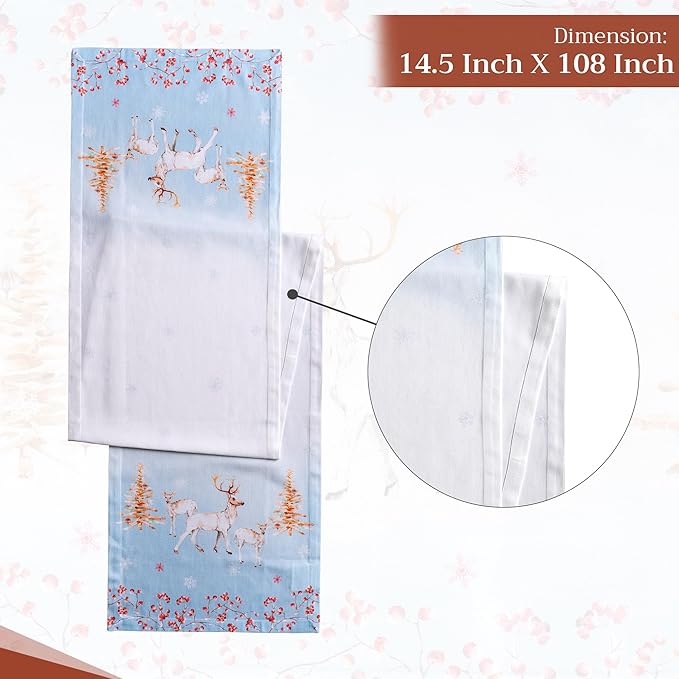 Maison d' Hermine Table Runner 100% Cotton Single Layer Table Runners 108 inches Long for Thanksgiving Christmas Decorations Home Kitchen Dining Party Wedding (Fairy Tale Forest, 14.5" x 108")