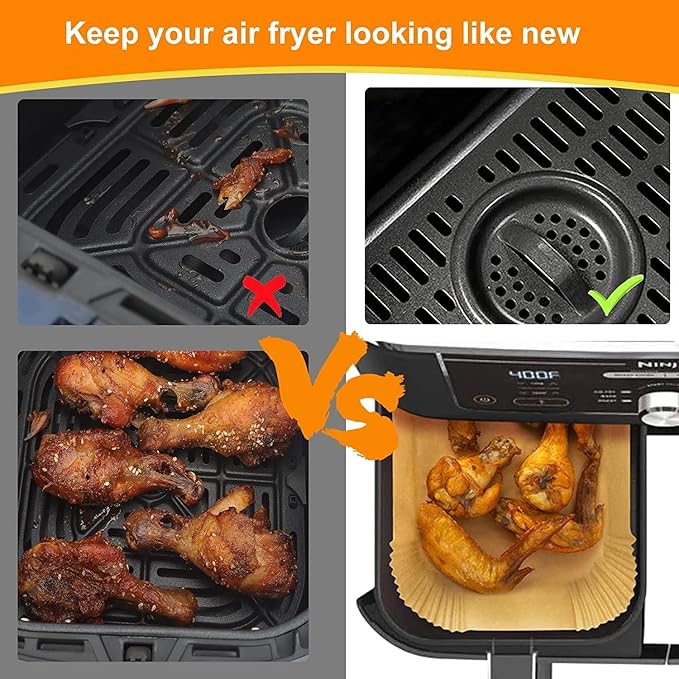 Air Fryer Paper Liners for Dual Zone Airfryer, 8.1x5.5 inch Rectangle Disposable Parchment Inserts for Two Drawer Ninja Double Stack XL 8-10 Quart Air Fryers, Food Grade Accessories BPA free