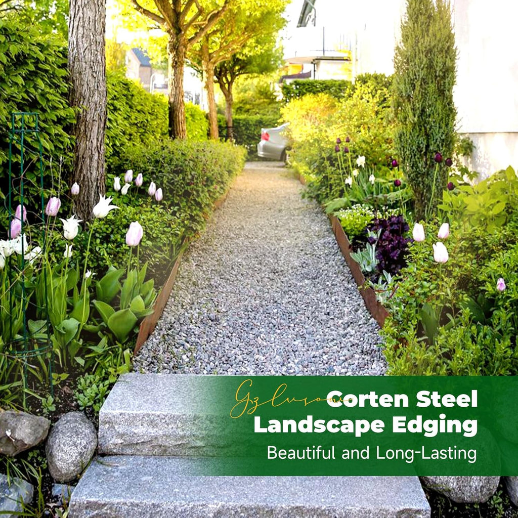 Cor Ten Steel Garden Metal Landscape Edging 40 inch with Top Bending Protection Pre-Rusted Cor Ten Steel Garden Edging 6 Pack Edge for Lawn Yard (10 inch-180 Degree Bend, Rusted)