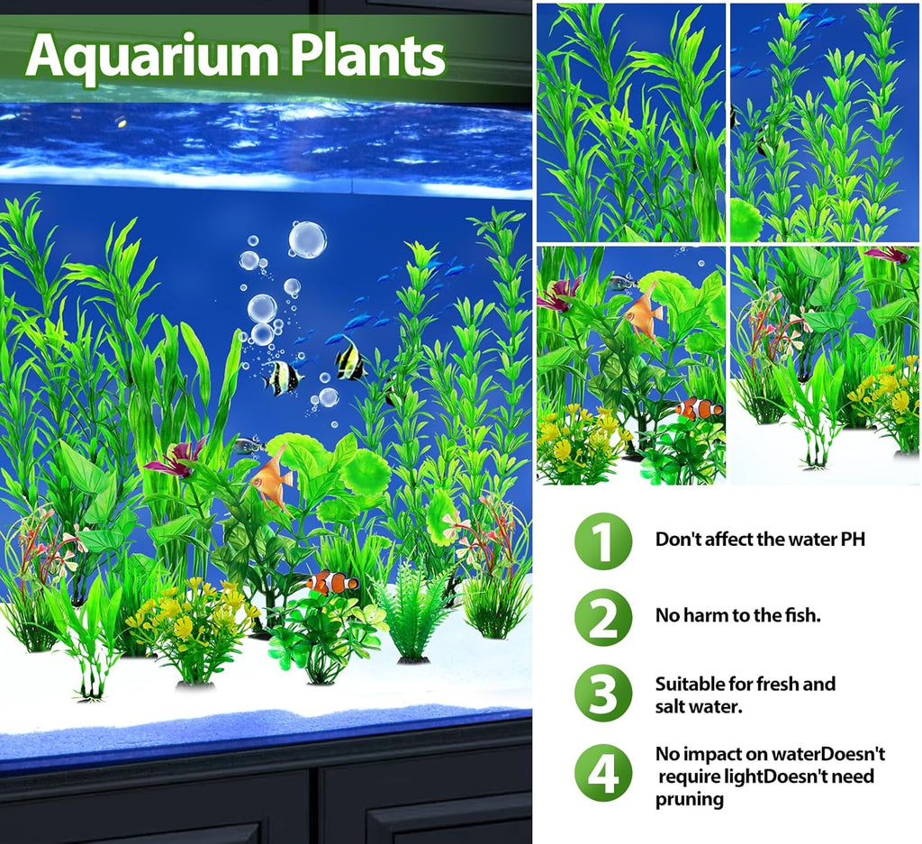 CousDUoBe 12pcs Fish Tank Accessories Aquarium Decorations Green Plants, Green Fish Tanks Decoration Plants, Fish Tank Decor, Aquarium Decor Plastic Plants