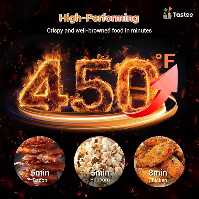 Tastee Air Fryer, 8-in-1 Compact 5.5QT AirFryers, 450°F Digital Airfryer Dehydrator with Dual-sensor Smart Probe, 24 Presets One-touch Cooking, In-app Recipes with Window, Dishwasher-safe & Non-stick