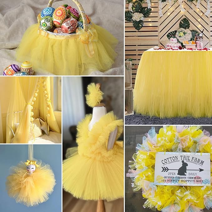 Yellow Cream Tulle Fabric Rolls 54 Inch by 40 Yards Tulle Bolt Spool for Wedding Decorations DIY Tutu Baby Shower Table Skirt Ceiling Decor Birthday Party Craft Supplies