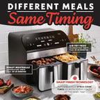 Gourmia Dual Basket Digital Air Fryer – 10 QT, FryForce 360° Technology, 7 Presets, Match Cook & Smart Finish, PTOA-Free Baskets & Crisper Trays, 1600W, Black