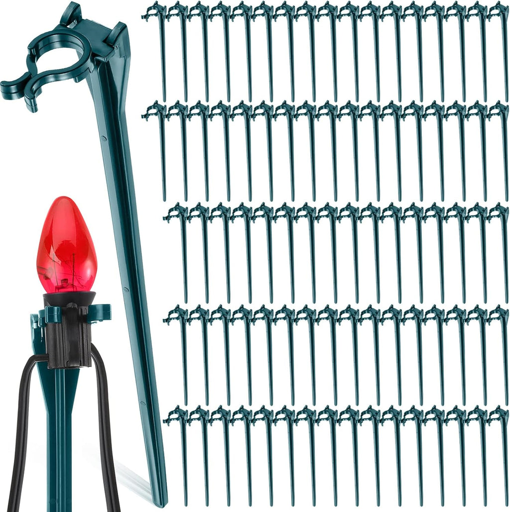 Jetec 60 Pieces Christmas Light Stakes Universal Yard Lawn Holiday 7.5 Inches Light Ground Stakes for C7 C9 String Lights Christmas Outdoor Lights Holders on Yards, Driveways (Green)
