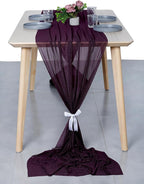 MDS Halloween Chiffon Table Runner - 15 Pack, 29 x 120 Inches, 10ft Each - Sheer Spooky Table Runners for Haunted House Parties, Trick-or-Treat Tables, Witchy Décor, Wedding & Events - Eggplant