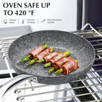 KOCH SYSTEME CS 11" Grey Non stick Granite Stone Frying Pan with Lid, Toxin-free Granite Nonstick Coating Cookware, Ultra Nonstik Skillet with Stainless Steel Handle, Oven Safe&All Stovetop Compatible