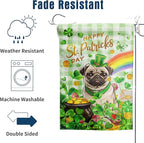 Pug St Patricks Day Garden Flag Dog St Patrick's Day Yard Flags for Outside 12x18 Double Sided Buffalo Plaid Shamrock Flag Small Outdoor Rainbow St Patrick's Decor