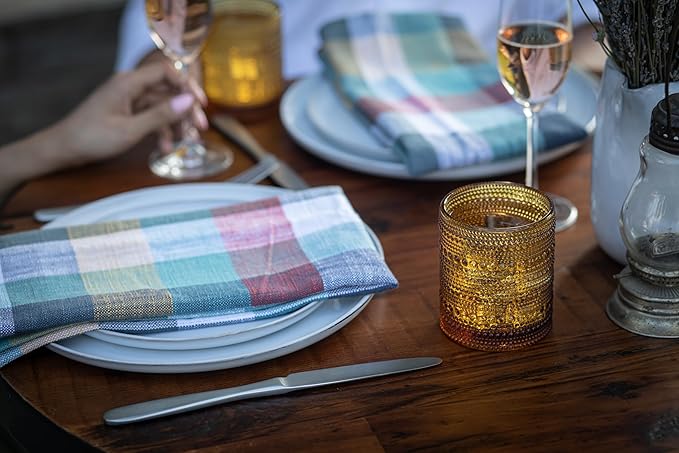 Fortessa Jupiter Beaded Hobnail Glass, 10 Ounce Double Old Fashioned (Set of 6), Amber