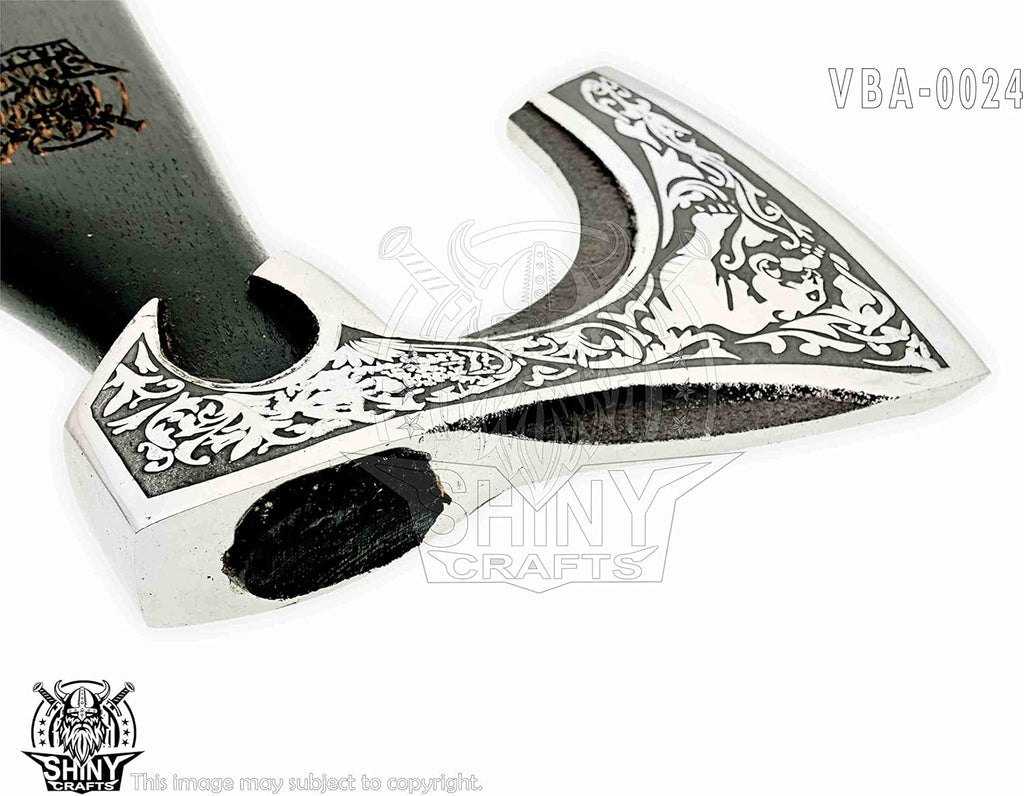 SHINY CRAFTS-Camping Axe Tomahawk Viking Bearded Axe Handmade Viking Axe with Ashwood Handle Viking Gifts for Men with Premium Quality Leather Sheath (SCA 24)