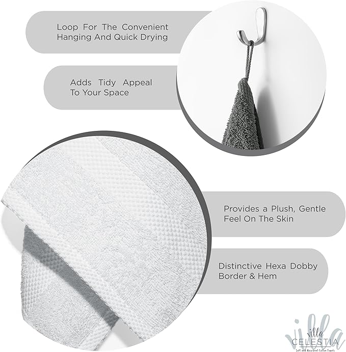 100% Cotton Bath Towel Set of 12-4 Bath Towels, 4 Hand Towels, 4 Wash Cloths, Sustainable, Soft, Highly Absorbent, Combed Cotton 12 Piece Set for Hotels, Spa, Bathroom, Dorm, White