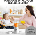 Mueller Smoothie Blender for Smoothies - Personal Blender for Shakes, Frozen Drinks, Baby Food & More, 15oz Travel Cup and Lid, Durable Stainless Steel Blades for Powerful Blending Performance, White