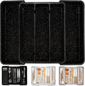 Utensil Drawer Organizer for Kitchen Cutlery, Expandable Large Silverware Organizer, Adjustable Cooking Utensil Tray, Plastic Spatula Tools and Gadgets Storage Divider, Marble Design, Black
