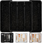 Utensil Drawer Organizer for Kitchen Cutlery, Expandable Large Silverware Organizer, Adjustable Cooking Utensil Tray, Plastic Spatula Tools and Gadgets Storage Divider, Marble Design, Black