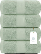White Classic Luxury Bath Towels Set of 4 Large - 700 GSM Cotton Ultra Soft Bath Towels 27x54 | Highly Absorbent and Quick Dry | Hotel Towels for Bathroom Luxury, Plush Sage Green Bath Towels