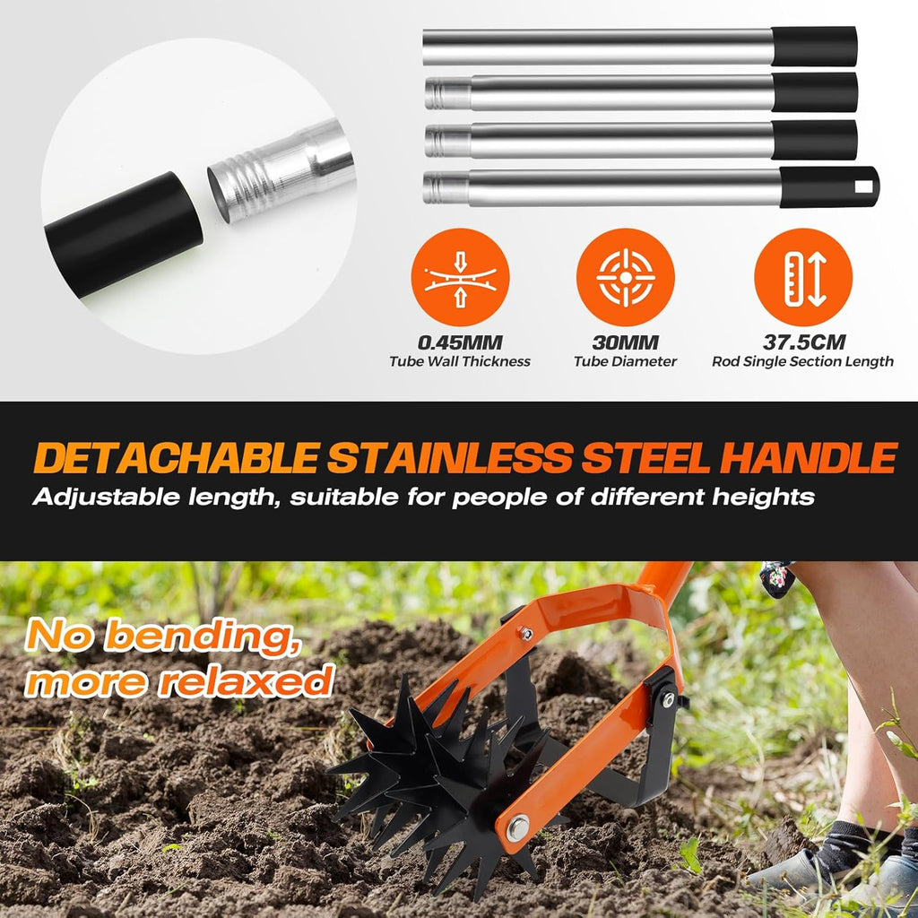 72 Inch Rotary Cultivator Tool, Hand Tiller for Gardening, 2-in-1 Garden Cultivator with Adjustable Handle for Loosening Soil and Weeder