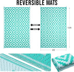 OLANLY Waterproof Outdoor Rug 8x10 ft, Outdoor Plastic Straw Rug for Camping, RV Mat Outside, Outdoor Carpet for Porch, Deck, Backyard, Balcony, Picnic, Turquoise & White