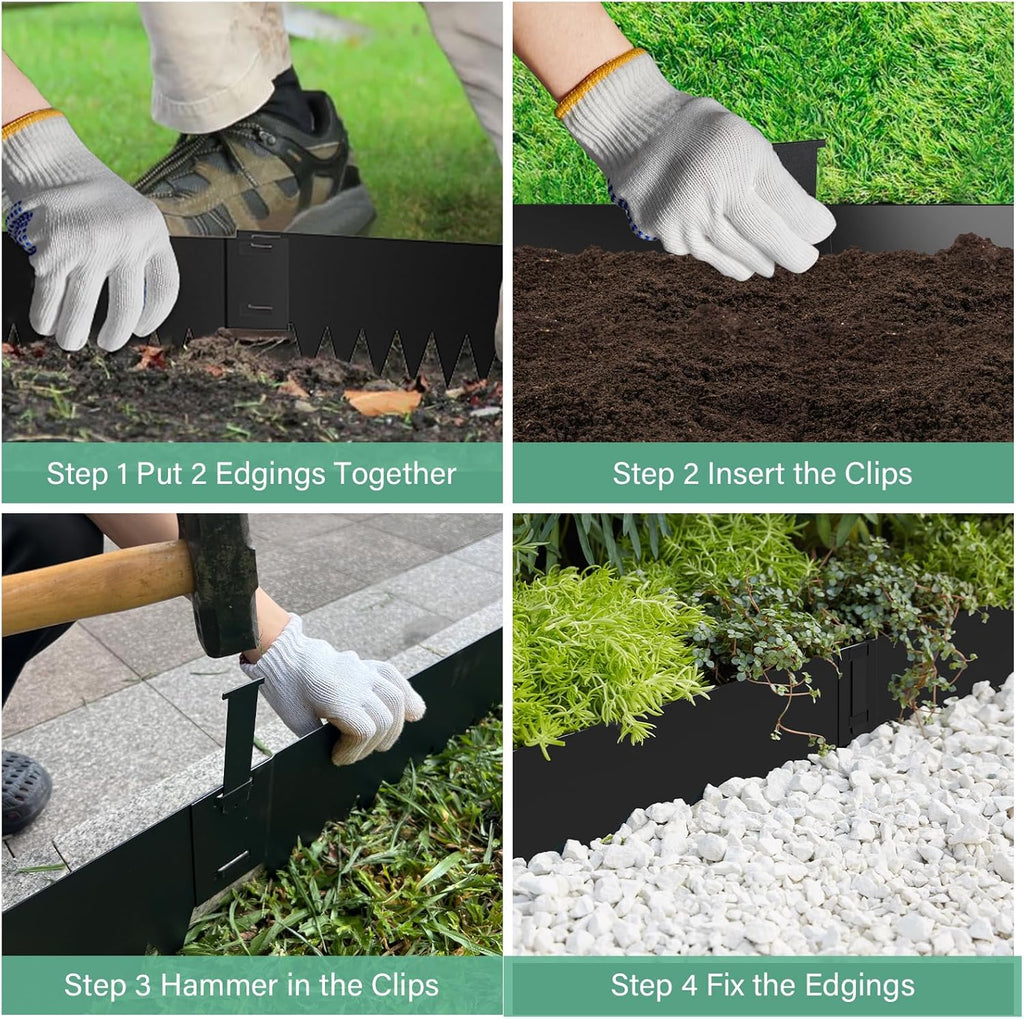 Metal Landscape Edging 6-Pack, Galvanized Steel Garden Edging - 40" L x 6" H Strips - Metal Edging Border w/ 6 Clips - Edge for Lawn Yard, Black
