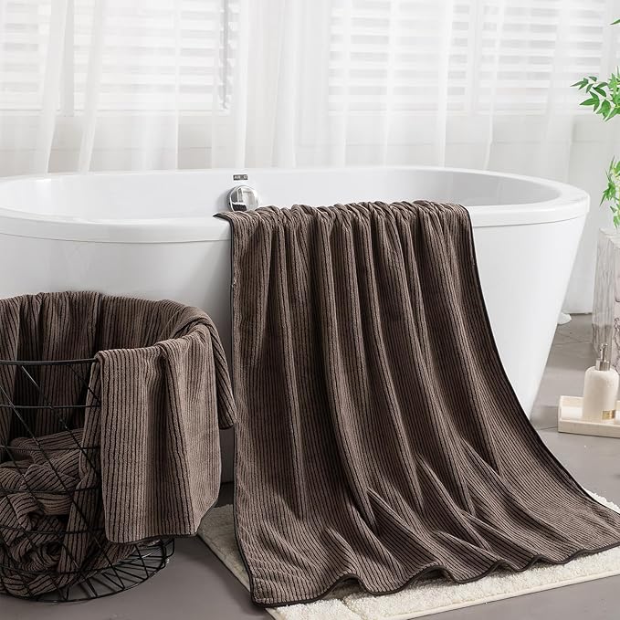 8-Piece Premium Towel Set for Bathroom|2 Oversized Large Bath Sheet,2 Hand Towels,4 Washcloths|Soft Cozy Highly Absorbent Fast Dry Microfiber Shower Towel Set for Hotel Bathroom Essentials,Dark Brown