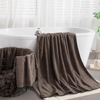 8-Piece Premium Towel Set for Bathroom|2 Oversized Large Bath Sheet,2 Hand Towels,4 Washcloths|Soft Cozy Highly Absorbent Fast Dry Microfiber Shower Towel Set for Hotel Bathroom Essentials,Dark Brown