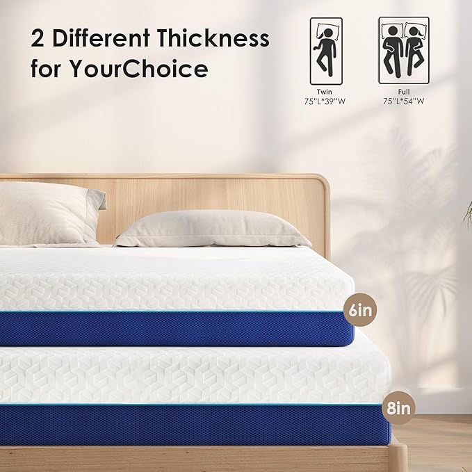 6 Inch Gel Memory Foam Twin Mattress for Cooling Night Sleep & Pressure Relief, Medium Firm Twin Size Mattress in a Box, Fiberglass-Free, CertiPUR-US Certified