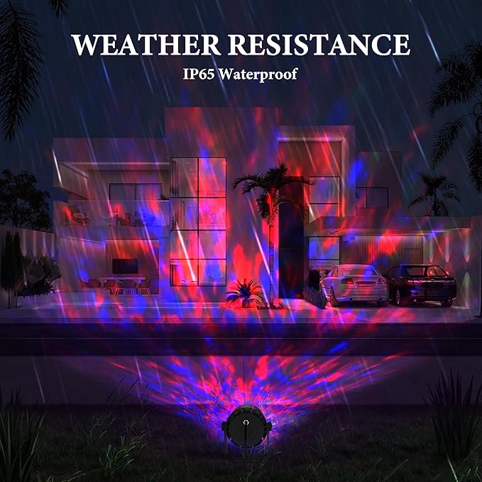 Water Wave Projector with APP & RF Control, IP65 Waterproof Smart Outdoor Lights, 1-100% Dimmable Color Changing, Music Sync & Flame Effect for Pool Party, Ocean Ripple Landscape Lighting