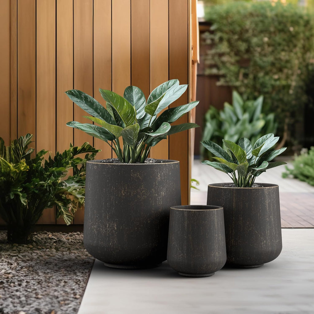 Kante 15.3"+11.6"+8.2" Dia Round Concrete Planter, Large Outdoor Indoor Planter Pots Containers with Drainage Holes and Rubber Plug for Home Garden Patio, Oil Rubbed Bronze