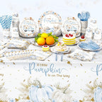 452 Pcs Little Pumpkin Baby Shower Decorations for 50, Blue A Little Pumpkin Is on the Way Paper Plates Napkins Cups Tablecloth Cutlery Straws for Autumn Fall Thanksgiving Party Supplies