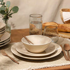 Bloomhouse Montecito Breeze 16 Piece (Service for 4) Double Plates and Bowls Stoneware Reactive Glaze Dinnerware Set - Marble Dawn Cream