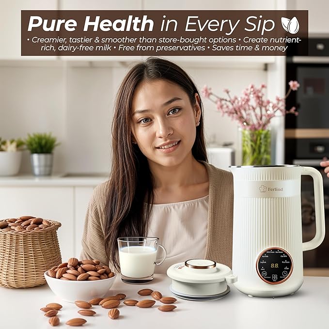 NEW 8-in-1 Nut Milk Maker for 32 oz Homemade Almond Milk, Oat Milk, Soy Milk, Coconut Dairy-Free Milk Beverages, Plant-Based Milk - Delay Start, Self-Cleaning, 50-recipe cookbook & Milk Frother