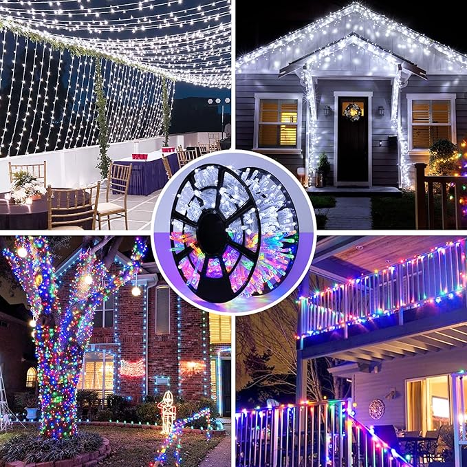 JMEXSUSS 500 LED Color Changing String Lights, 163FT White & Multicolor Christmas String Lights with Remote, Outdoor Christmas Lights Plug in for Tree House Indoor Outdoor Xmas Decor