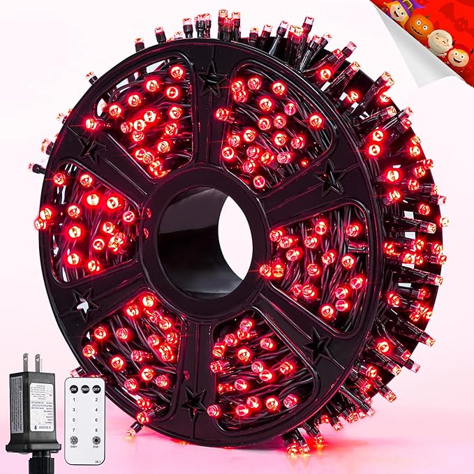 JMEXSUSS 400 LED Red Lights for Halloween, 132ft Halloween String Lights Plug in with Remote, Indoor Outdoor Red Light for Tree Porch Yard House Christmas Decorations