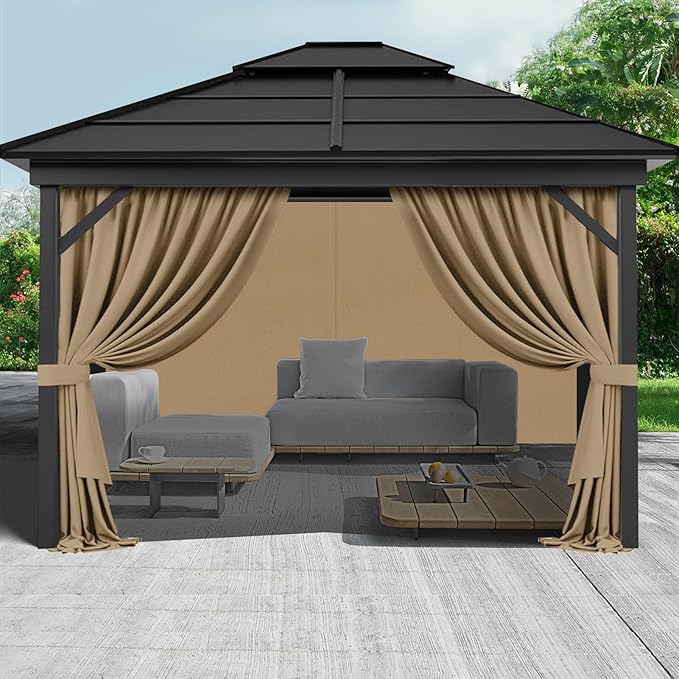 Gazebo Privacy Curtains 12' x 16' with Zipper 4-Panels Side Wall Universal Replacement for Patio, Outdoor Canopy, Garden and Backyard (Curtain Only)