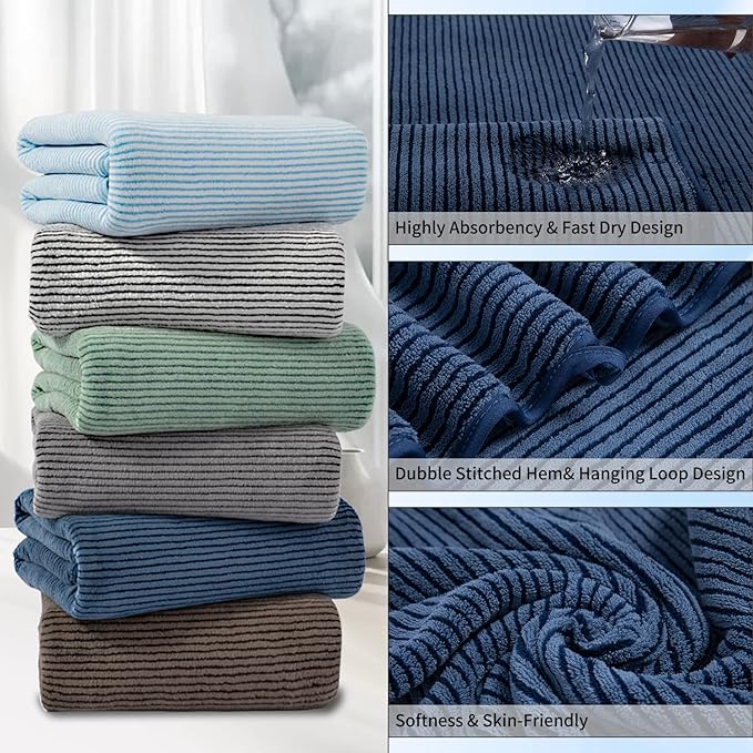 8-Piece Premium Towel Set for Bathroom|2 Oversized Large Bath Sheet,2 Hand Towels,4 Washcloths|Soft Cozy Highly Absorbent Fast Dry Microfiber Shower Towel Set for Hotel Bathroom Essentials,Navy Blue
