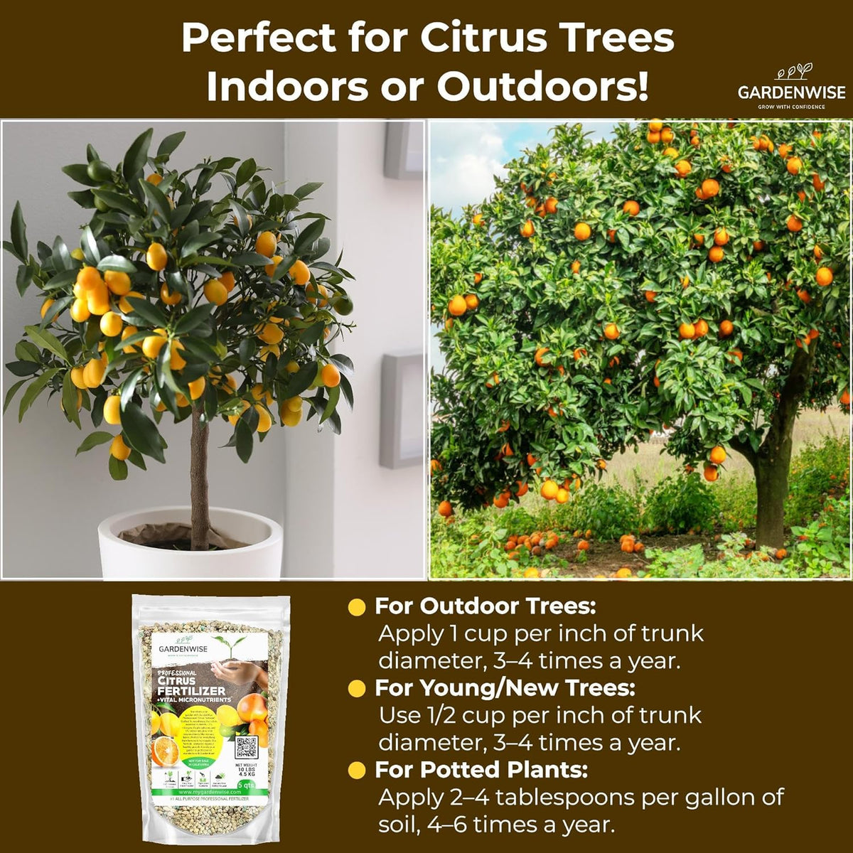 Professional Citrus Fertilizer + Vital Micronutrients; Perfect Balanced NPK for All Citrus; for Indoor and Outdoor Plants; Orange, Lime, Avocado and Lemon Tree Fertilizer (2 QUARTS)