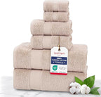 TEXTILOM 100% Turkish Cotton 6 Pcs Bath Towel Set, Luxury Bath Towels for Bathroom, Soft & Absorbent Bathroom Towels Set (2 Bathtowels, 2 Hand Towels, 2 Washcloths)- Beige