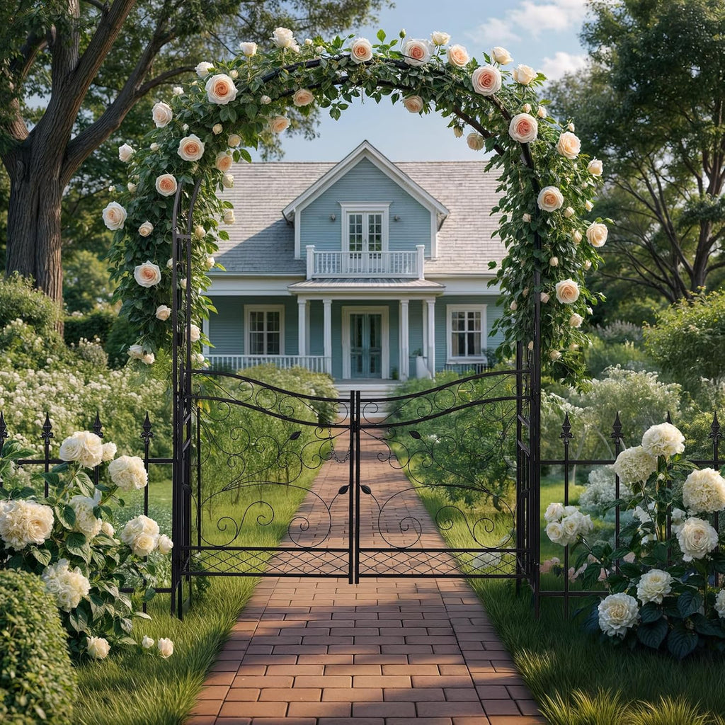 VINGLI Garden Arbor Arch, Wedding Arch Archway for Ceremony Party, Trellis for Plant Climbing, Christmas Decorations Pergola for Backyard, Lawn, Patio, Yard (Arbor with Gate and Fence)