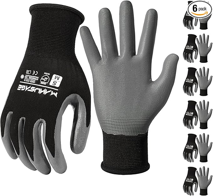 MANUSAGE Safety Work Gloves - Protective Glove for Men & Women - Ultrathin Hand Protection - For Construction, Gardening, Landscaping - Orange - Size XL - 6 Pairs
