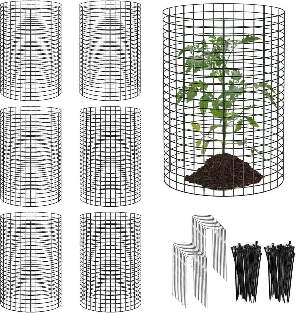 6 Pack 18'' x 12'' Large Wire Plant Protector from Animals, 18 Pcs Metal Plant Cage Chicken Wire Cloche with Ground Stakes and Nylon Tie to Keep Animals Out, Garden Protection Bunny Barricade