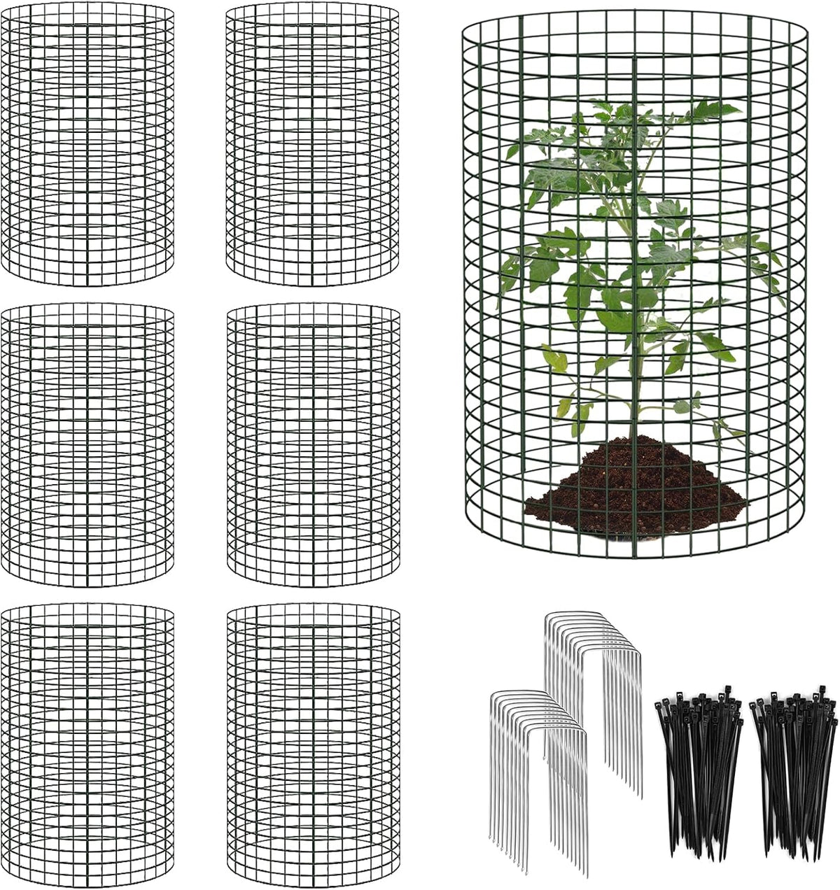 6 Pack 18'' x 12'' Large Wire Plant Protector from Animals, 18 Pcs Metal Plant Cage Chicken Wire Cloche with Ground Stakes and Nylon Tie to Keep Animals Out, Garden Protection Bunny Barricade