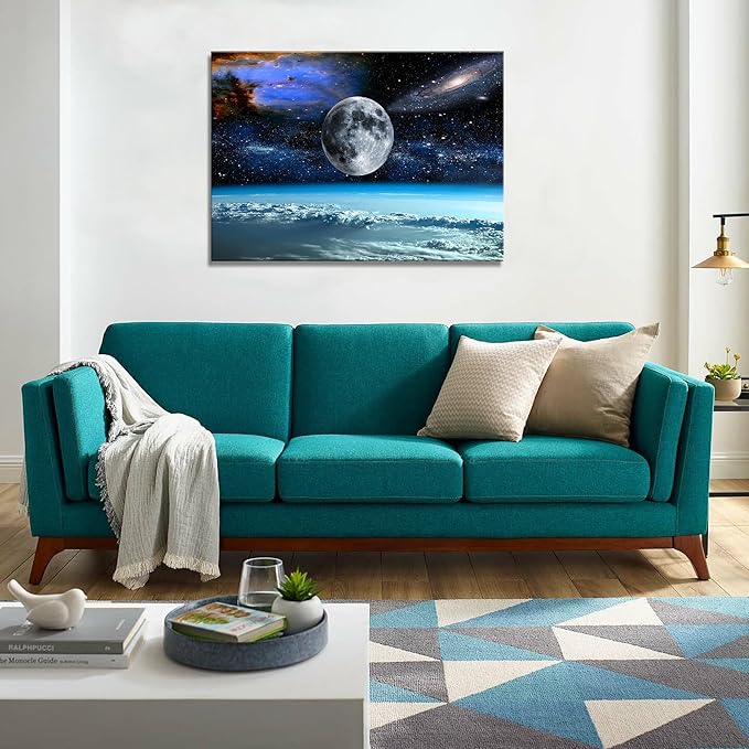 XXMWallArt FC2581 Space View From Earth Space Canvas Wall Art Landscape Modern Decor Painting Abstract for Living Room Bedroom Kitchen Home and Office 32.00'' x 48.00''