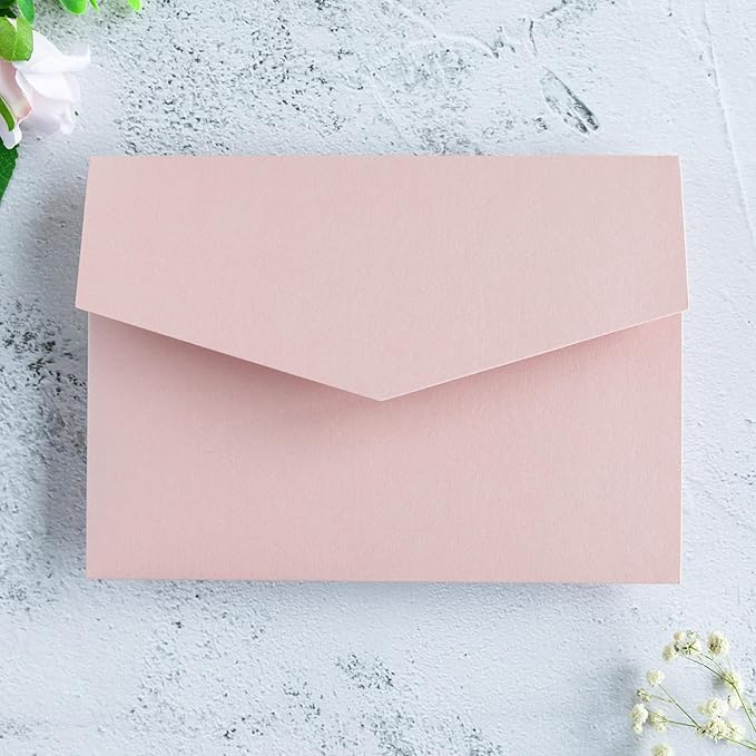 20 PCS Blush Pink Tri-fold Laser Cut Wedding Invitation Pockets for 5x7 Wedding Cards Bridal Shower Engagement Quinceanera Invitation