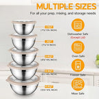 Mixing Bowl Set of 5 for Kitchen, Stainless Steel Metal Nesting Mixing Bowls with Khaki Lids – Size 1.5, 2, 2.6, 3.5, 4.6QT