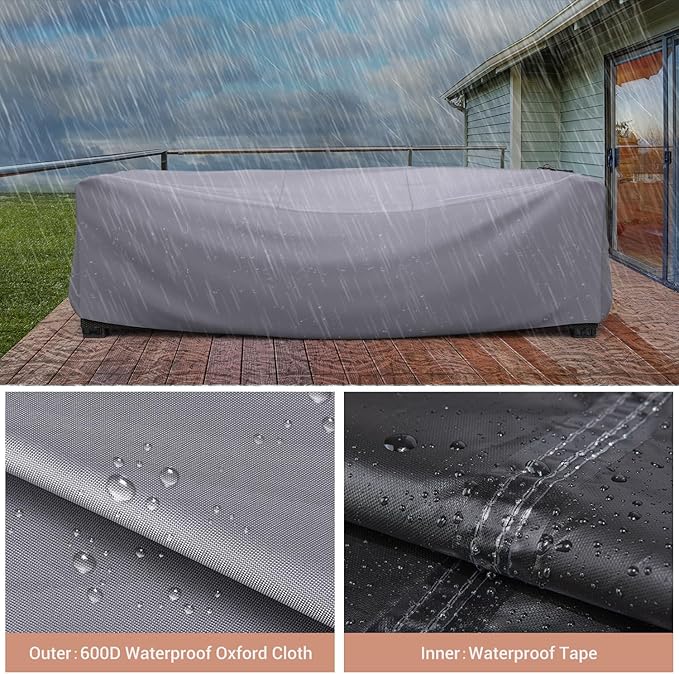 Mrrihand Heavy Duty Patio Furniture Covers, Outdoor Furniture Covers Waterproof Sectional Sofa Set, Patio Table and Chair Set Cover 78" L×62" W×30" H,Grey