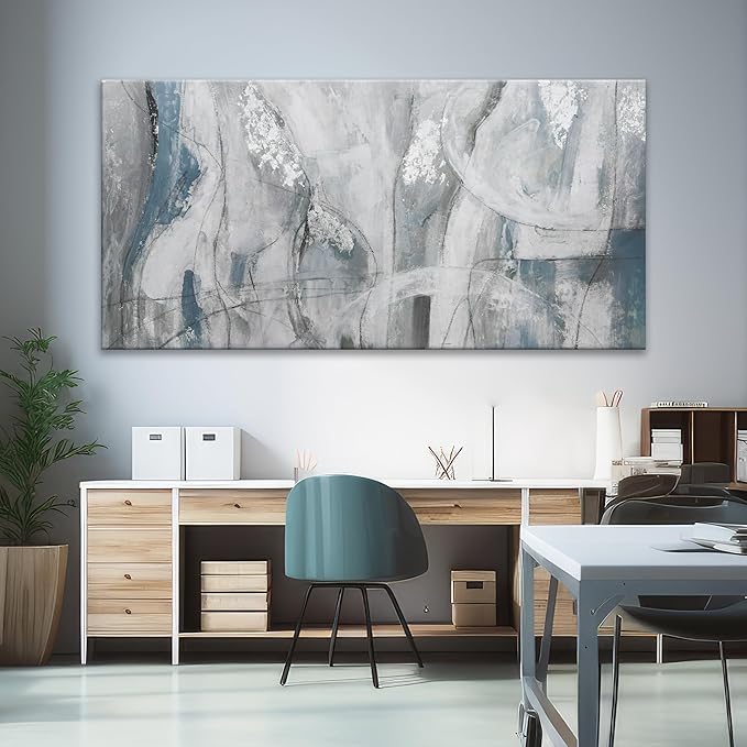 YISXINOAG Large Abstract Wall Art For Living Room Hanging Grunge Room Home Wall Decor Blue Canvas Art Wall Decor Painting White Wall Art Picture For Bedroom Home Office Decoration 29" X 58"