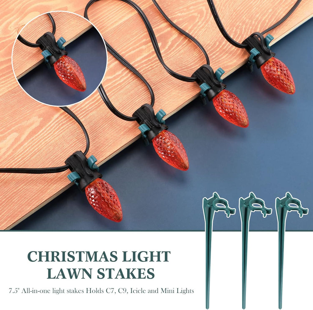 Jetec 60 Pieces Christmas Light Stakes Universal Yard Lawn Holiday 7.5 Inches Light Ground Stakes for C7 C9 String Lights Christmas Outdoor Lights Holders on Yards, Driveways (Green)