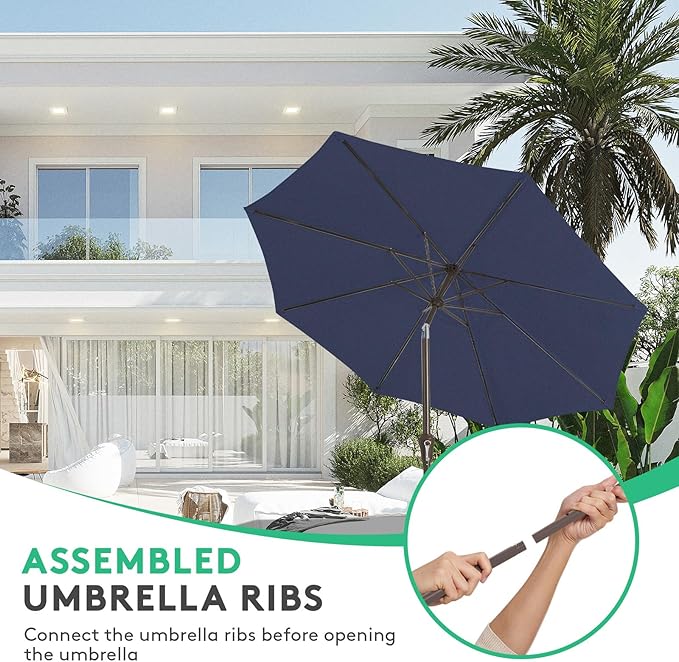 JEAREY 10FT Outdoor Patio Umbrella Outdoor Table Umbrella with Push Button Tilt and Crank, Market Umbrella 8 Sturdy Ribs UV Protection Waterproof for Pool, Garden (Navy)