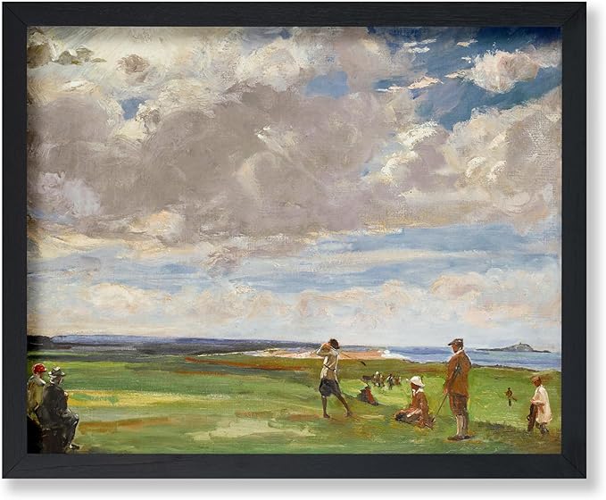 Poster Master Vintage Lady Astor Playing Golf at North Berwick Painting Print - Retro Golf Course Poster - Sports Art - Landscape Wall Design - Office or Living Room Decor - 8x10 UNFRAMED Wall Art