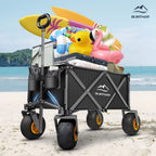 Beach Wagon with Big Wheels for Sand, Heavy Duty Harder Sand Collapsible Folding Wagon with All-Terrain 9" Pneumatic Ballon Tires, Utility Wagon for Garden Sports Camping Outdoor Activities