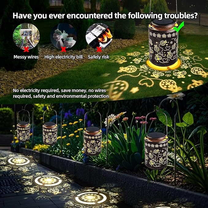 Upgraded Ladybug Solar Lights for Outside Garden Decor, Waterproof Hanging Metal Lanterns Outdoor Solar Lights for Yard, Patio, Porch, Fence - Birthday Gifts for Women, Mom, Grandma